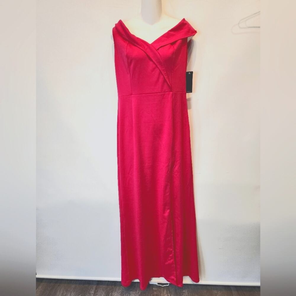 New Hot Pink‎ Maxi Dress Sleeveless Off the Shoulder Side Slit Zipper XL